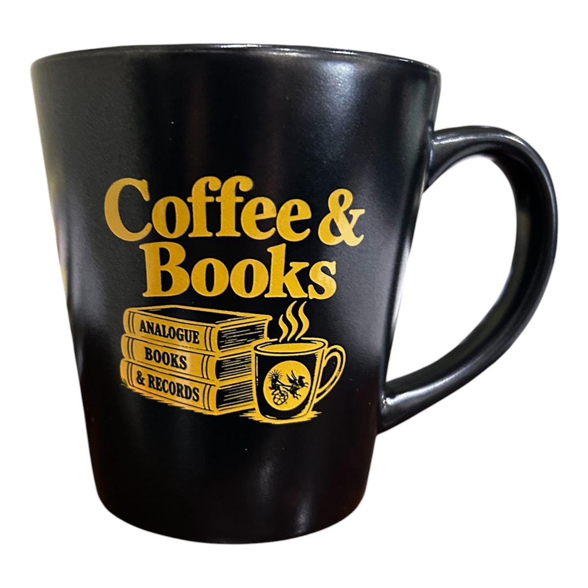Coffee & Books coffee mug! Black exterior with yellow inner. Beautiful mug!