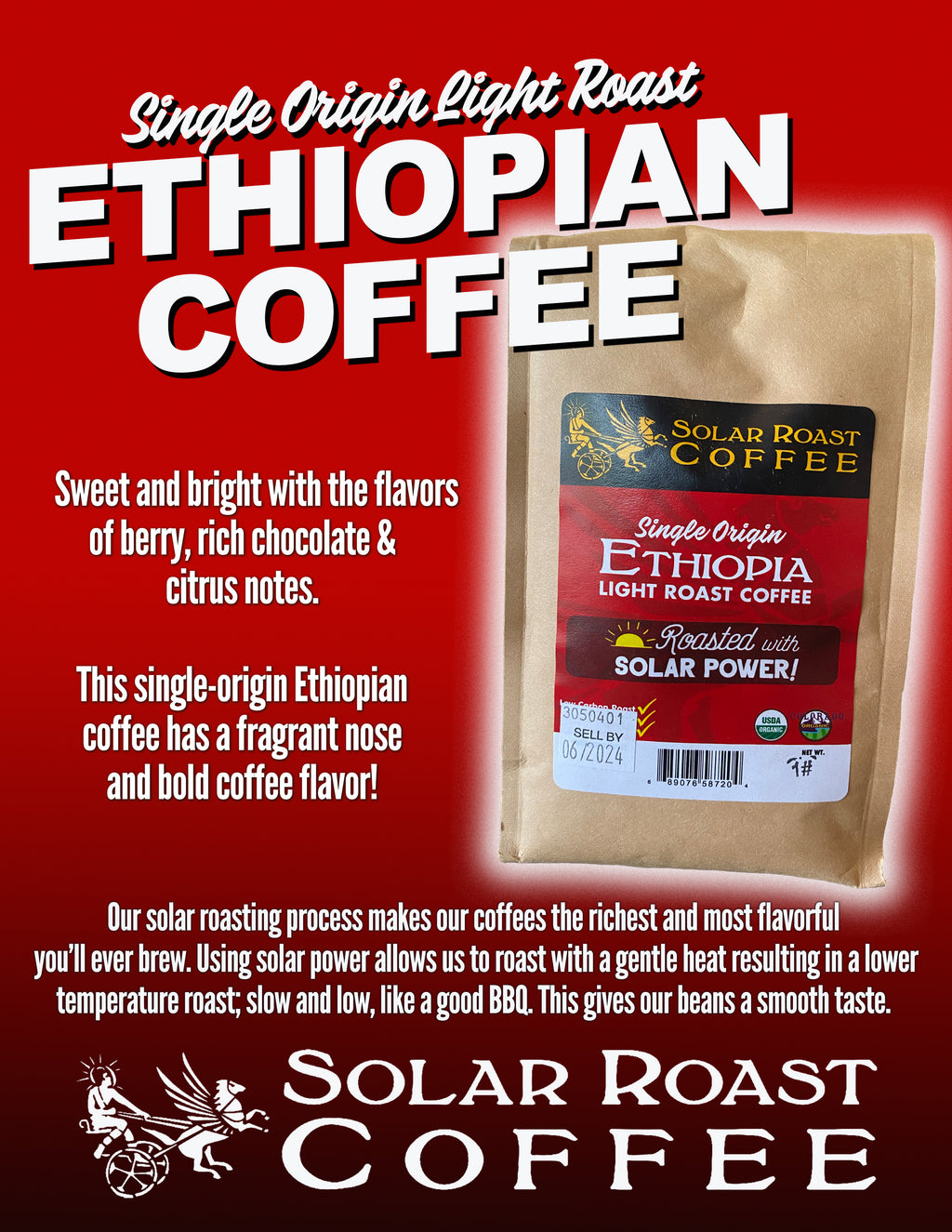 Solar Roast Ethiopia Organic Coffee - Light Roast - Solar Roast Coffee