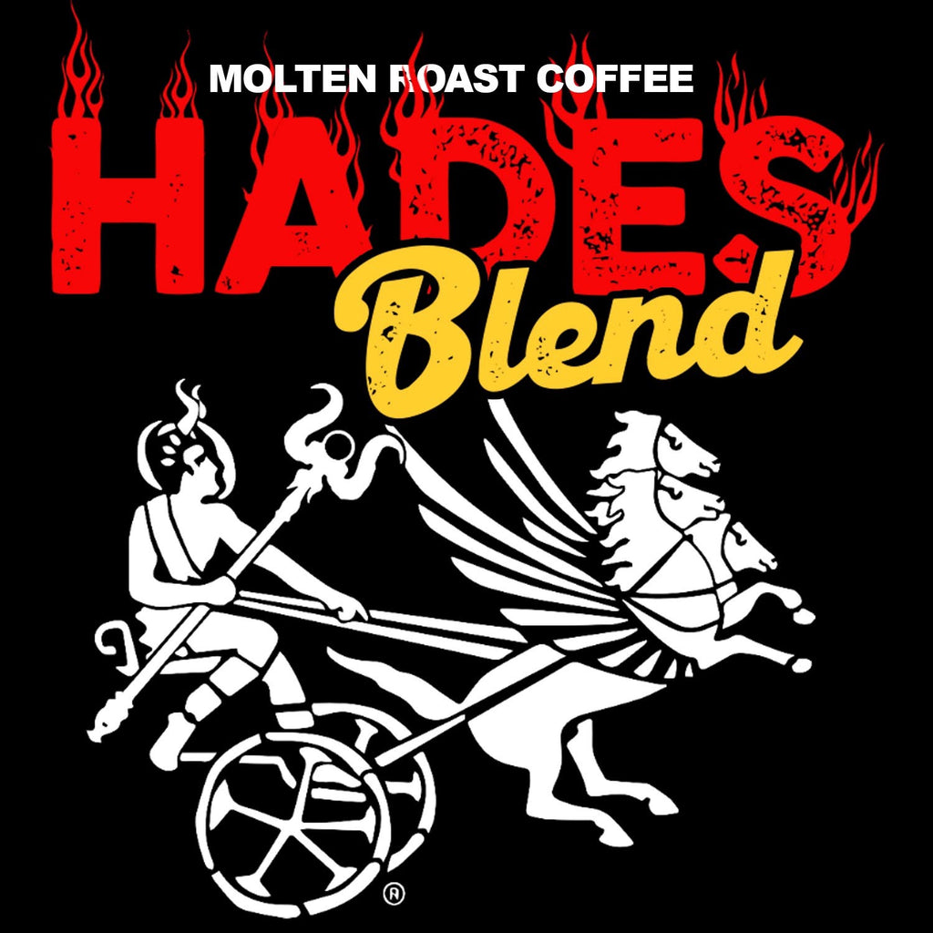 Hades Blend label art: Hades driving a winged chariot